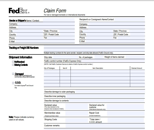 fedex claim form