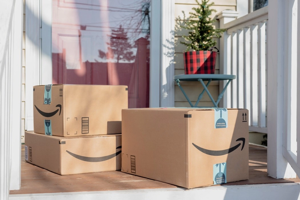 amazon packages at the front of a door