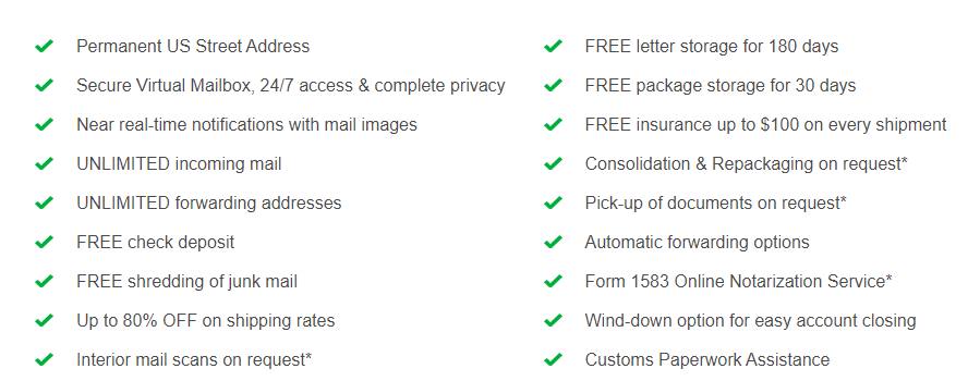 List of perks & services offered with the signup of a virtual mailbox