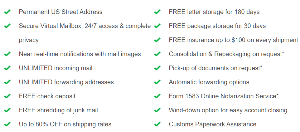 Additional services offered with the signup of a mail forwarding plan