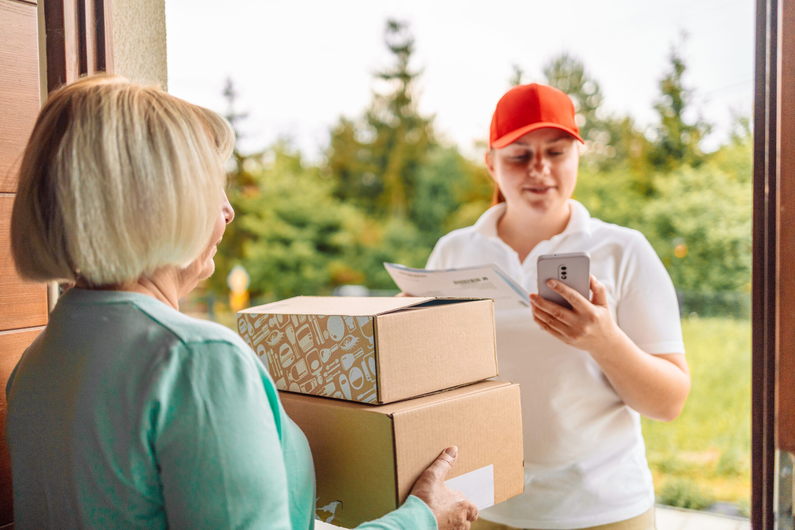 delivery service woman delivering a package