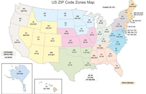 zip codes on a map