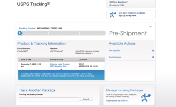 tracking notifications on usps dashboard