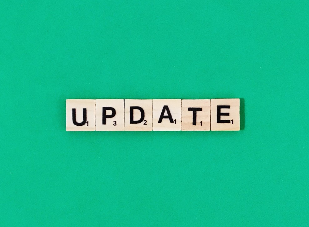the word update with a green background