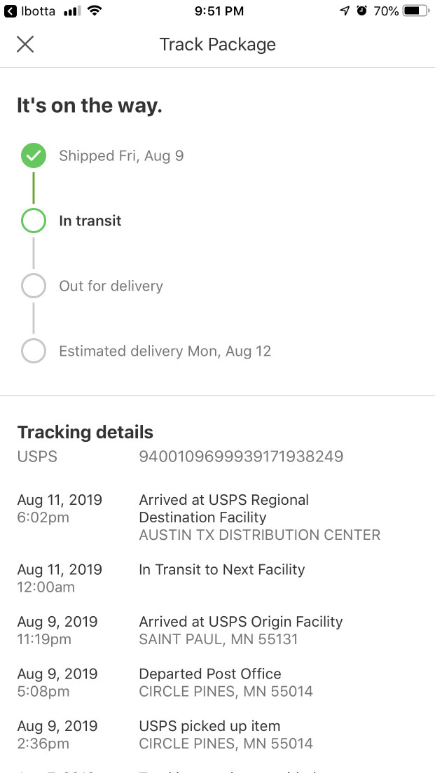 usps tracking update