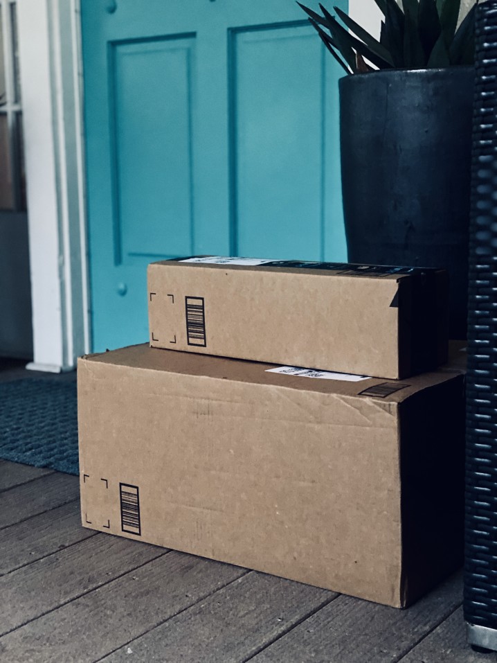 packages in front of a house