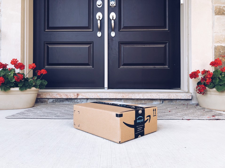 amazon package at the front of a door