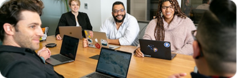 Small start up team on a daily stand up meet