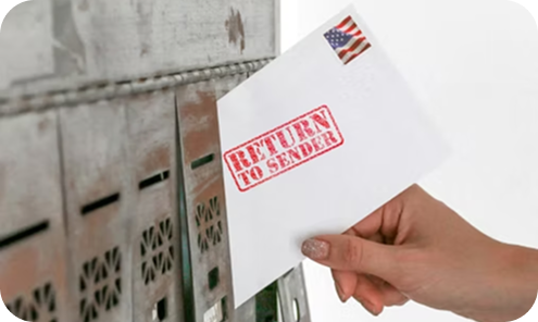 Return to sender envelope at a physical mailbox, highlighting the need for a reliable virtual mailing address