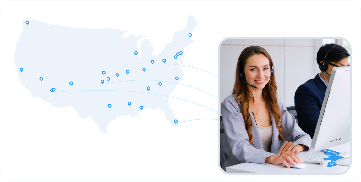 Customer service representative assisting clients with virtual mailbox locations across the US
